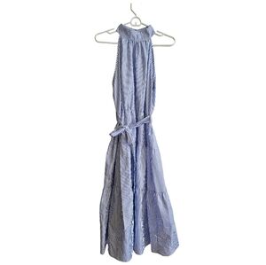 Blue and White Striped Halter Dress
